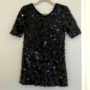 Sequined layered black top